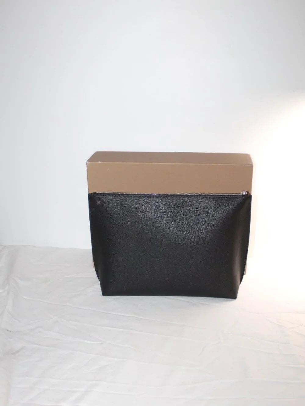 Toteme Pebble Leather Black Large Zip Top Pouch Envelope Clutch Handbag